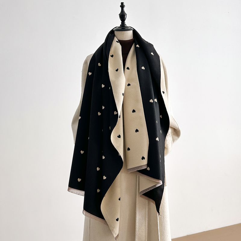 Autumn And Winter Heart-pattern Color-block Fashion Double-sided Warm Scarf, Air-conditioning Neck Warmer, Shawl_voghion.com