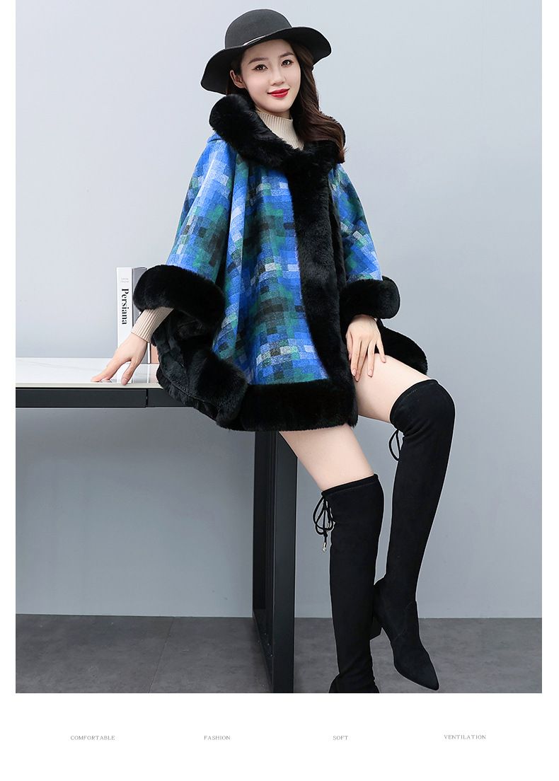 Cappotto cardigan scozzese con collo a scialle e cappuccio in pile ispessito_voghion.com