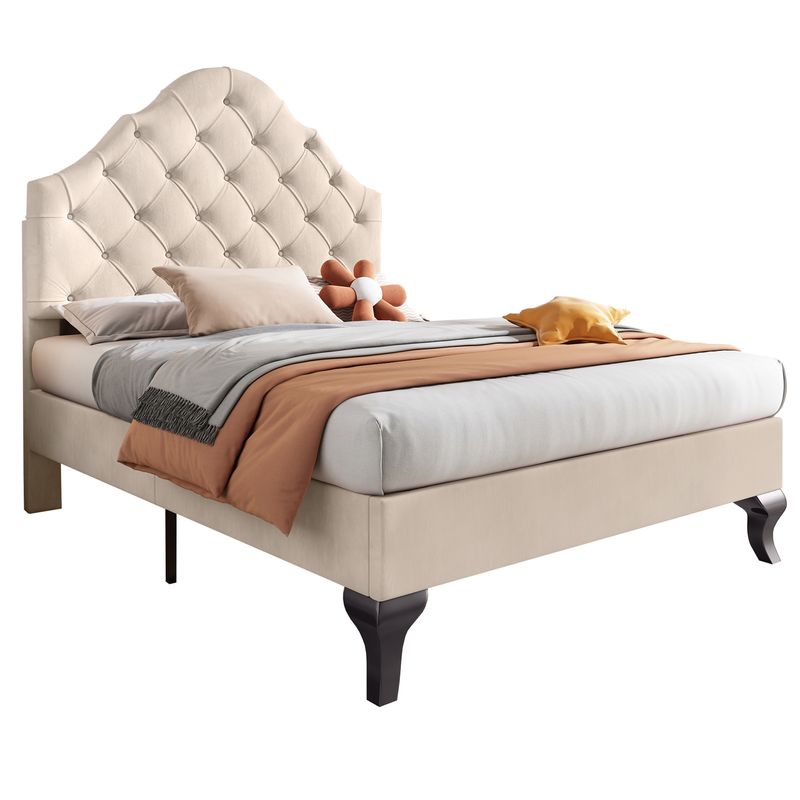 Polsterbett 90x200cm Con Verstellbarem Kopfteil, Samt, Beige_voghion.com