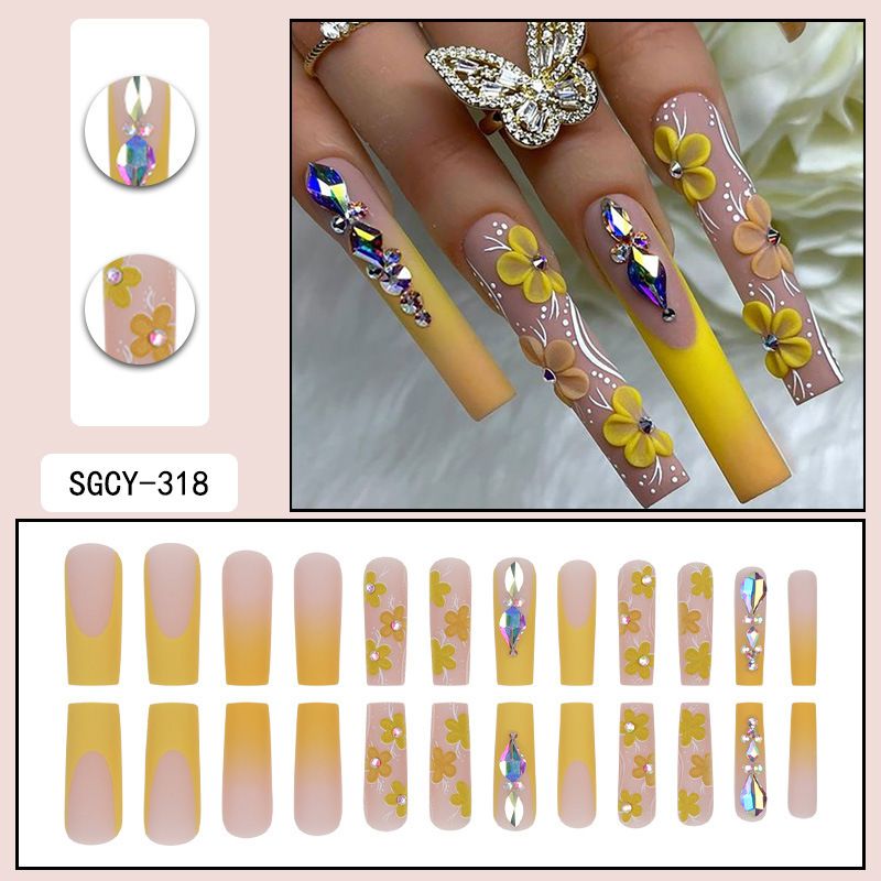 Unghie finte lunghe e pieghevoli - Eleganti unghie finte estive con colla e cuscinetti in gel, stile dolce, oltre 50 colori, unghie finte riutilizzabili per le donne_voghion.com