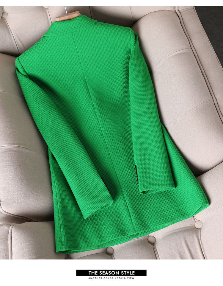 Costum casual verde pentru femei, costum de toamnă și iarnă, ținută formală profesională, stil zeiță, costum mic, palton cu patru nasturi_voghion.com