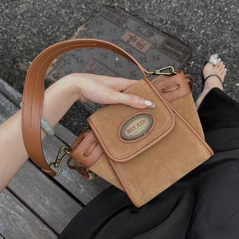 Sac seau simple en daim marron perlé pour femme, nouveauté 2025, sac à bandoulière simple_voghion.com