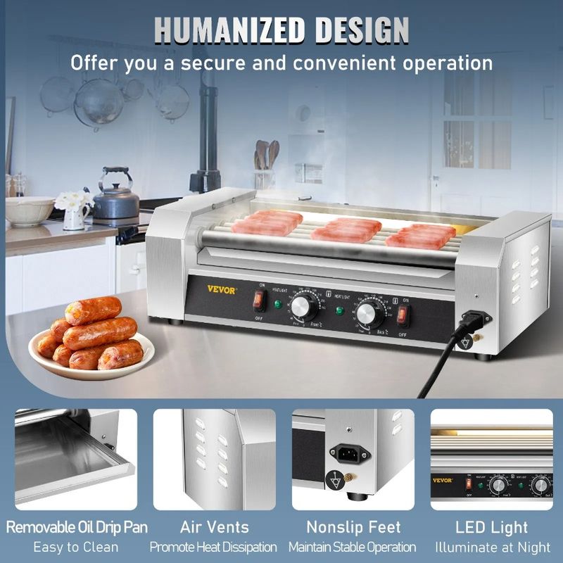 Det Temp Dual 12 con rulli caldi e luce LED per cani, macchina in acciaio inox, capacità di riscaldamento, controllo del cane, 5 rulli, 750 W, cottura a caldo_voghion.com
