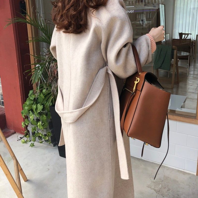 Roupas femininas 2024 outono e inverno elegante temperamento retrô feito à mão casaco de lã de cashmere casaco longo de lã para mulheres_voghion.com
