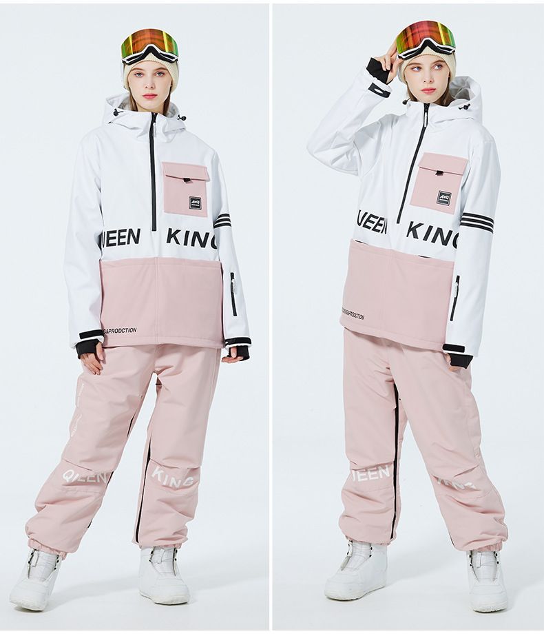 Set unisex da sci con cappuccio e pantaloni da neve e pioggia - Completo da snowboard impermeabile e antivento con blocchi di colore_voghion.com