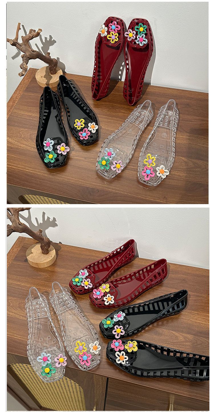 Jelly Shoes Kadın Sığ Tek Ayakkabı Kristal Ayakkabı Kare Başlı Havalı Terlikler Tembel Tek Pedal Yetişkin_voghion.com
