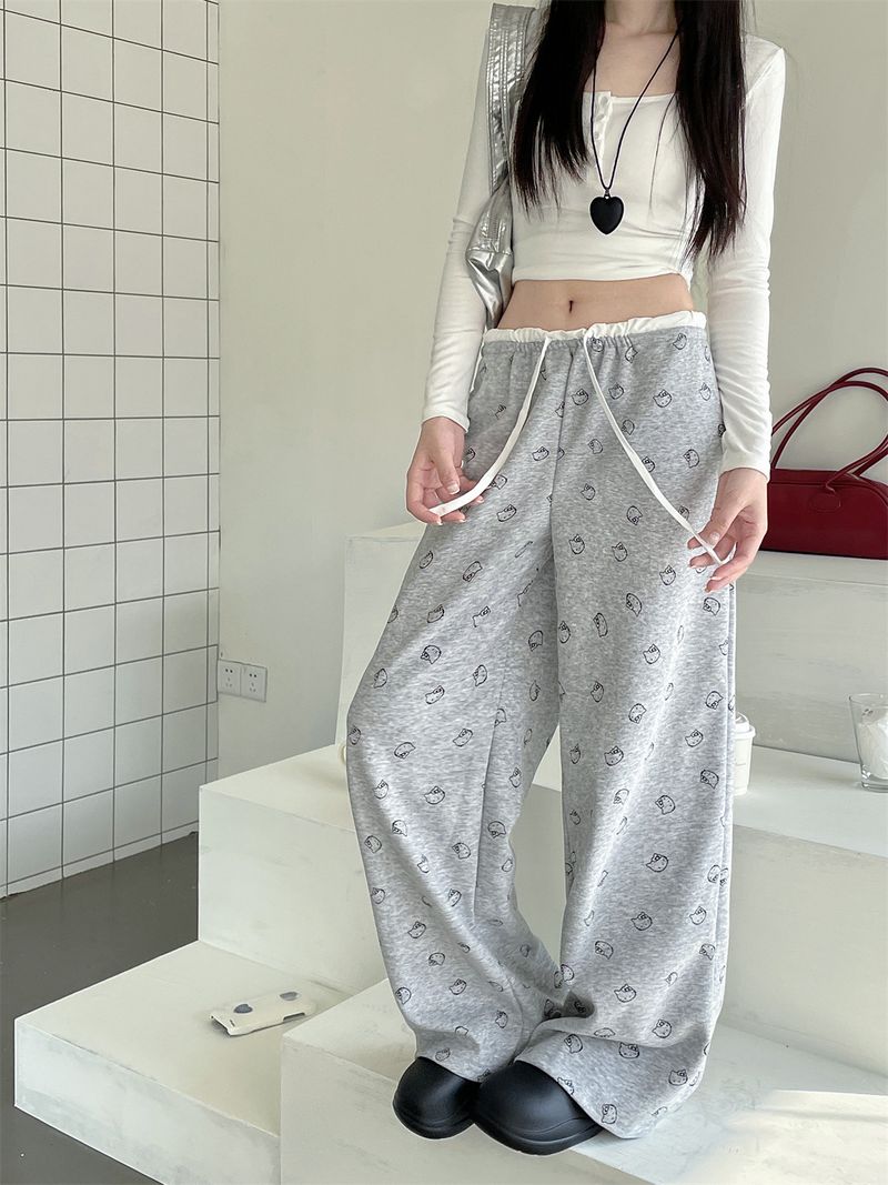 1509 # 2024 Herfst Bedrukt Splicing Breed Casual voor Vrouwen, Lui en Ontspannend in de Herfst, Rechte Broek, Lange Broek_voghion.com