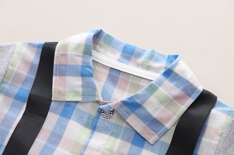 Mamma e bambini estate nuova camicia da ragazzo con risvolto manica corta abito da ragazzo tracolla in denim pantaloncini abito a due pezzi_voghion.com