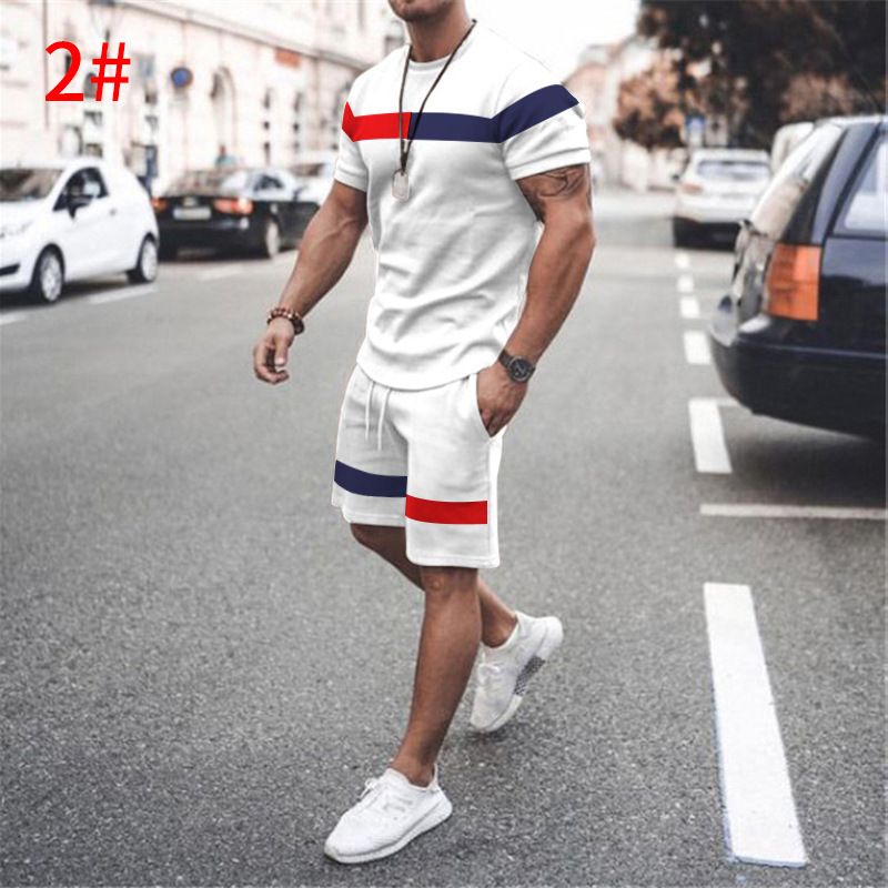 2023 sommermotetrend sport fargematchende kortermet dress for menn tilfeldig løs rund hals_voghion.com