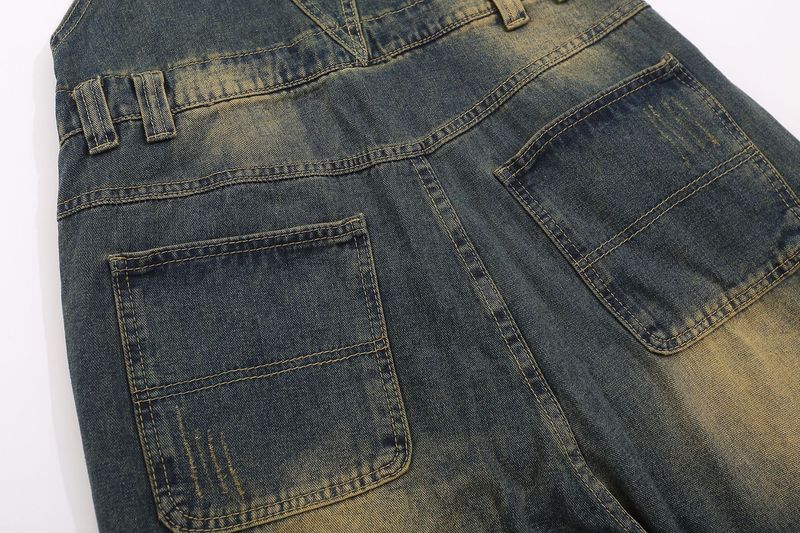 Men's loose straight leg suspender jeans romper_voghion.com