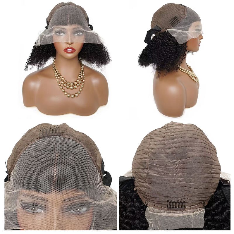 200% Dicht Afro Kinky Curly Mënschlecht Hoer Perücke fir Fraen Remy Indesch 13x4 Spitzenfrontal 4*4 Verschluss Perücke mat transparenter Spitz_voghion.com