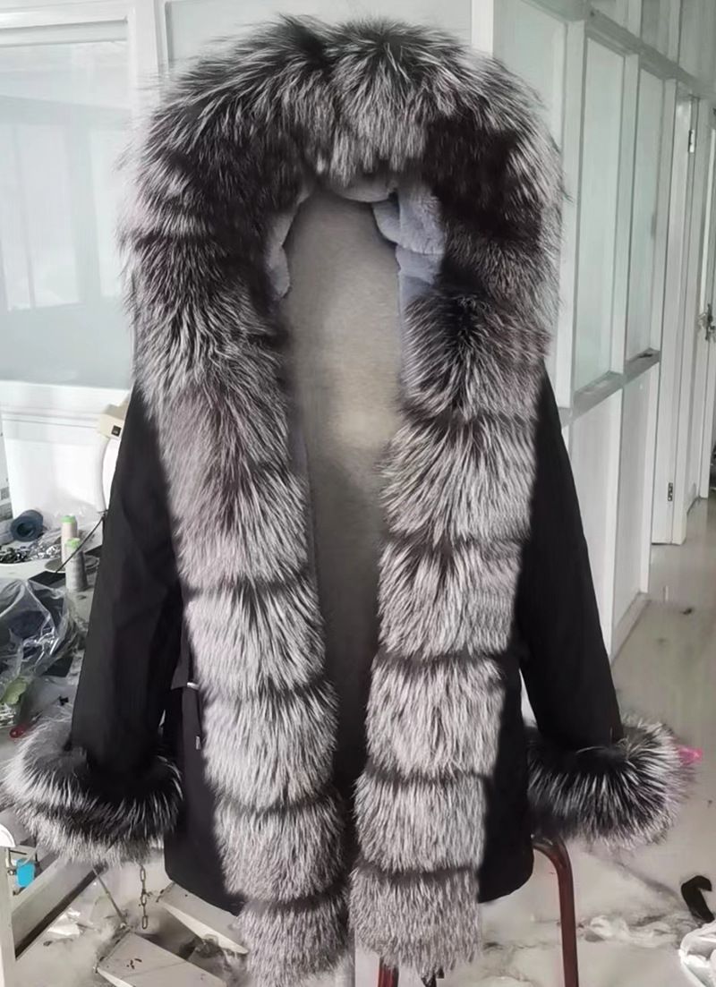 Damenbekleidung Damen Warme Jacke Futter Echter großer Pelzkragen Knopfleiste Warme Jacke Jacke wasserdichte Kundendienstjacke_voghion.com