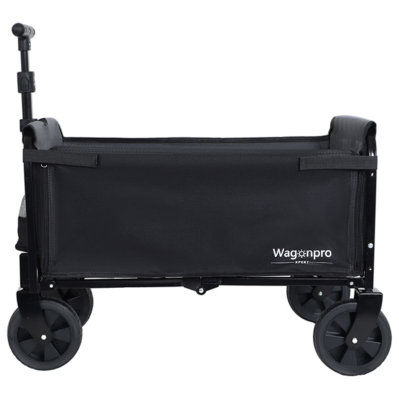 All-in-One Convertible Folding Camping Wagon Cart: Bench Seat, Storage Compartment & Included Dog Tether, Black/Gray_voghion.com