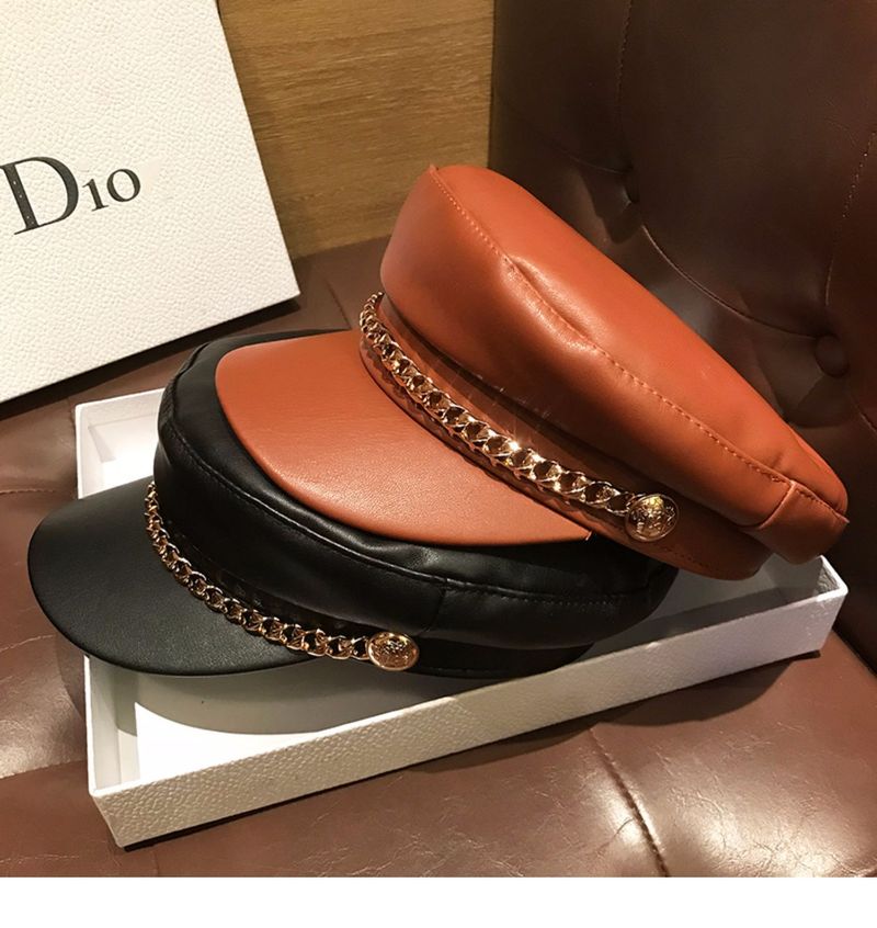 Nya ankomster Mode Enfärgad PU-läderkedja Dam vintermössa 2024 Konstnär All-Match Beret Vår Casual Resor Shopping Dam_voghion.com