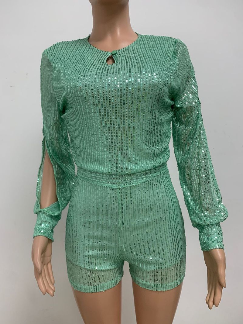 Damkläder jumpsuit mode smal långärmad slits paljettjumpsuit_voghion.com