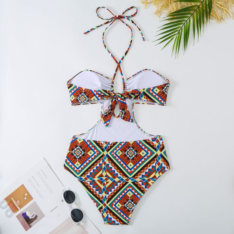 Maillot de bain deux pièces imprimé géométrique vintage pour femme_voghion.com