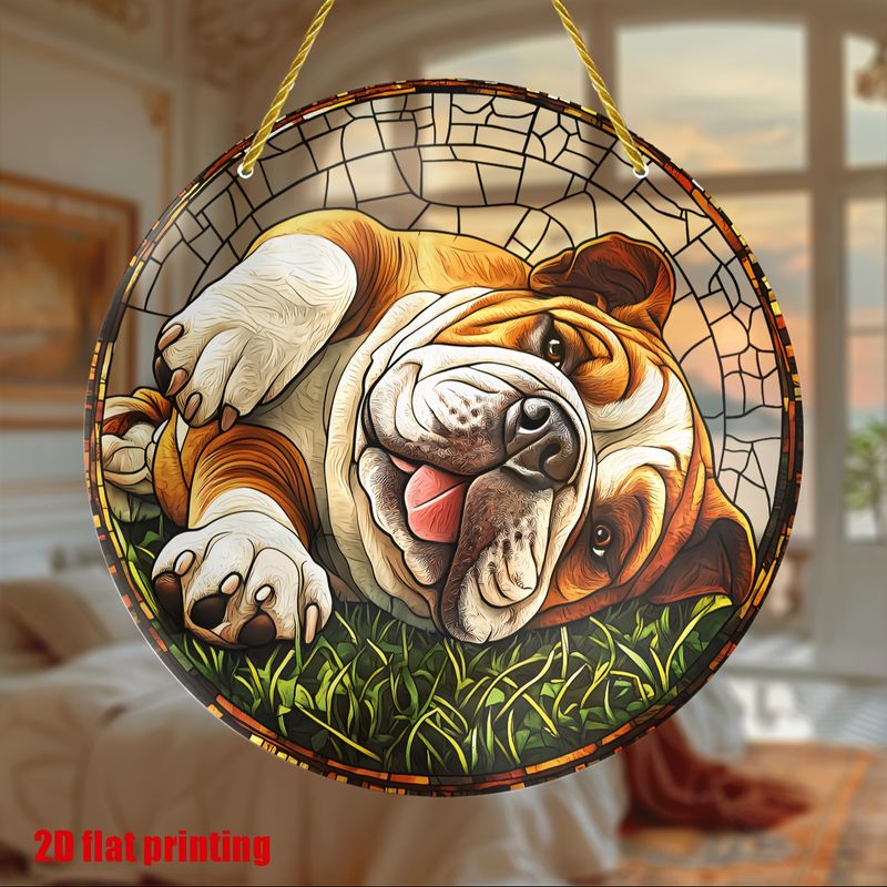 8x8in Bulldog Sun Catcher - Acrylic Pet-Themed Wall Decor, Window & Porch Hanging - Unique Gift For Dog Lovers & Housewarming_voghion.com