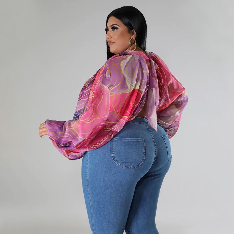 Damen-Oberteil in Übergröße, Übergröße, Damenbekleidung, Rundhalsausschnitt, offener Rücken, Chiffon-Schnüroberteil für Damen_voghion.com