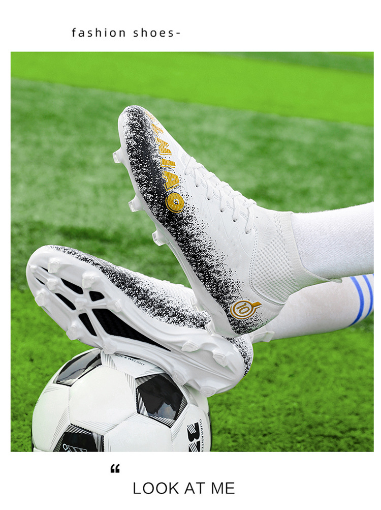 ShoeGlobe 2024 New High-Top Soccer Shoes For Men AG Long Spikes Artificial Turf Youth Student Competition Training Sneakers_voghion.com