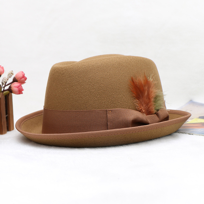 Cappello a cilindro da jazz in lana con gioiello e mini cappello alla moda per lo shopping_voghion.com