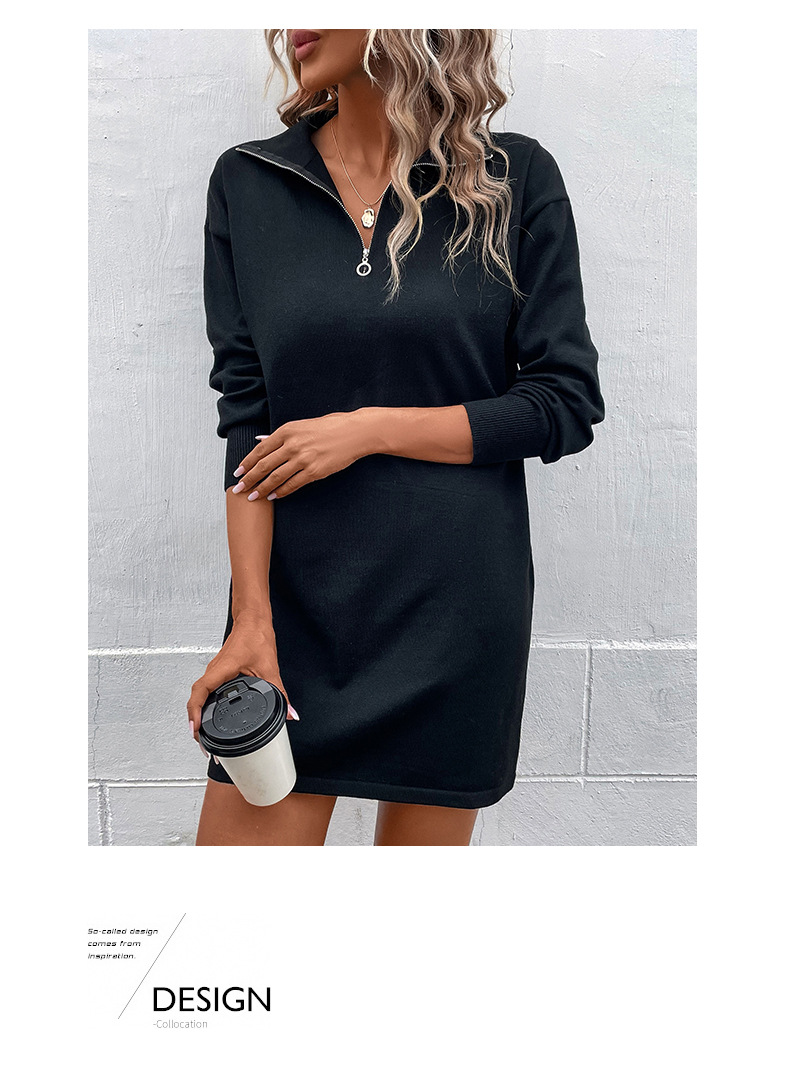 Modisches, einfarbiges Pulloverkleid für Damen_voghion.com