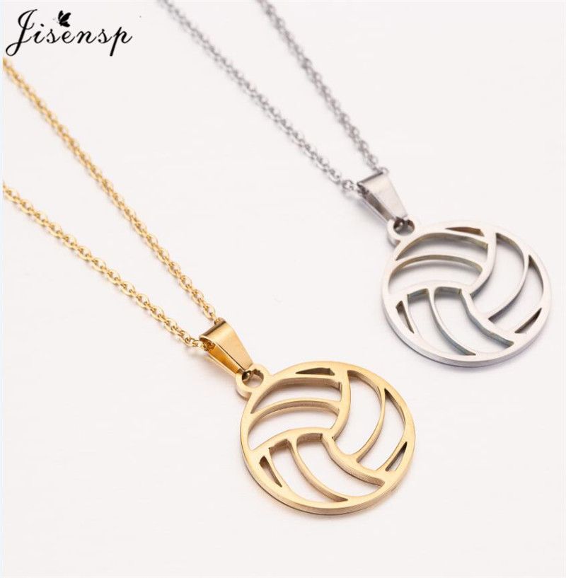 Heiße Verkäufe Mode Strand Volleyball Anhänger Halskette Hohl Fußball Edelstahl Kreis Charme Halsketten Sport Schmuck_voghion.com