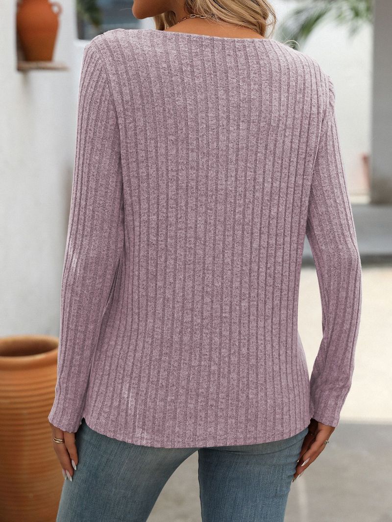 Maglietta casual da donna con scollo a V e bottoni - Maglia a maniche lunghe a coste dalla vestibilità ampia per autunno inverno (nero grigio, rosso vino, verde militare)_voghion.com