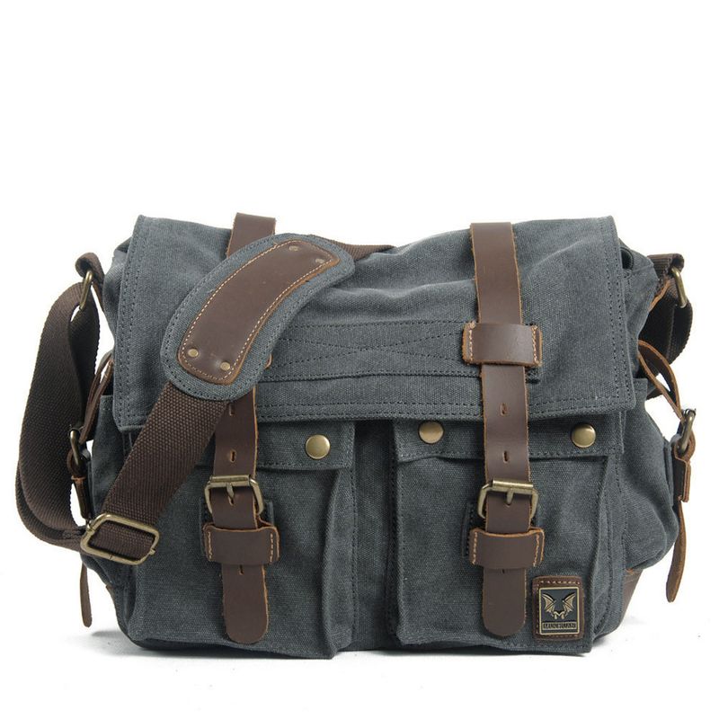 Borsa a tracolla casual da uomo e da donna in tela Muchuan con pelle Crazy Horse_voghion.com