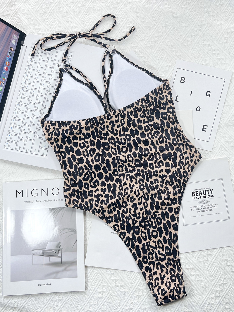 bikini une pièce bikini imprimé léopard bretelles creuses maillot de bain une pièce_voghion.com