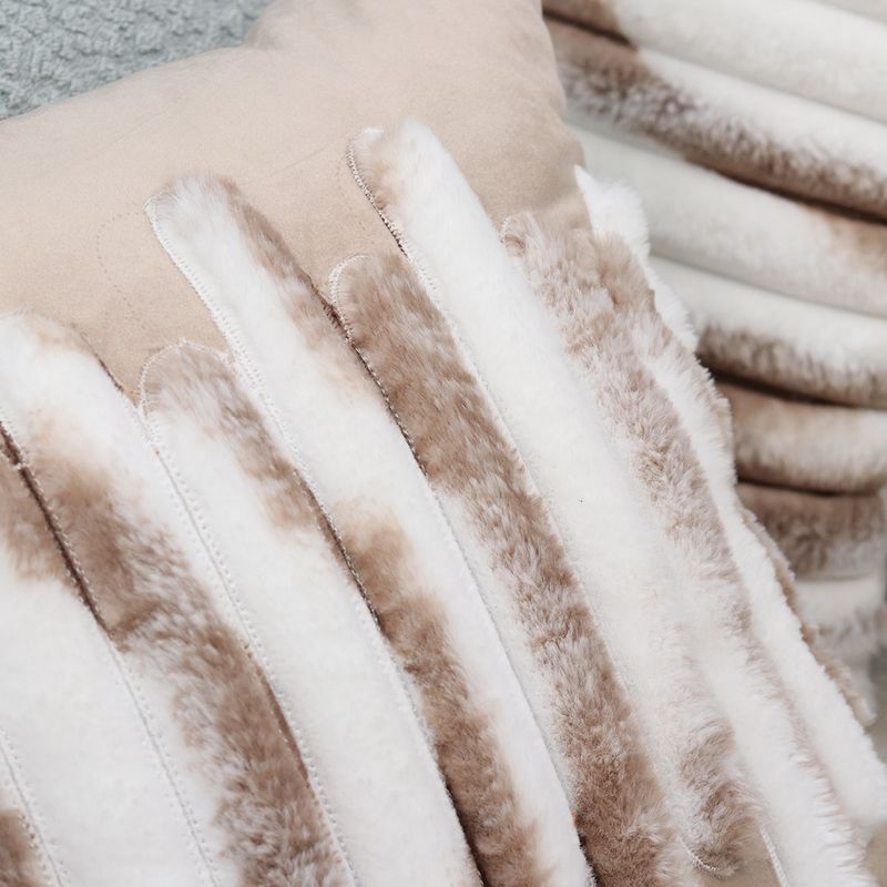 Modern Striped Faux Fur Pillow Covers With PP Filling - Soft Fluffy Cushion Cases For Sofa, Bed, Living Room (Teddy/Sheared Velvet, White/Blue)_voghion.com