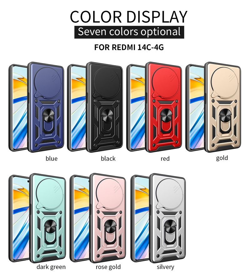 Til Xiaomi Redmi 14C Etui Magnetisk Ringholder Armor Stødsikkert Coque Til Redmi14C 14 C Redmy 14C Linsebeskyttelsescover_voghion.com