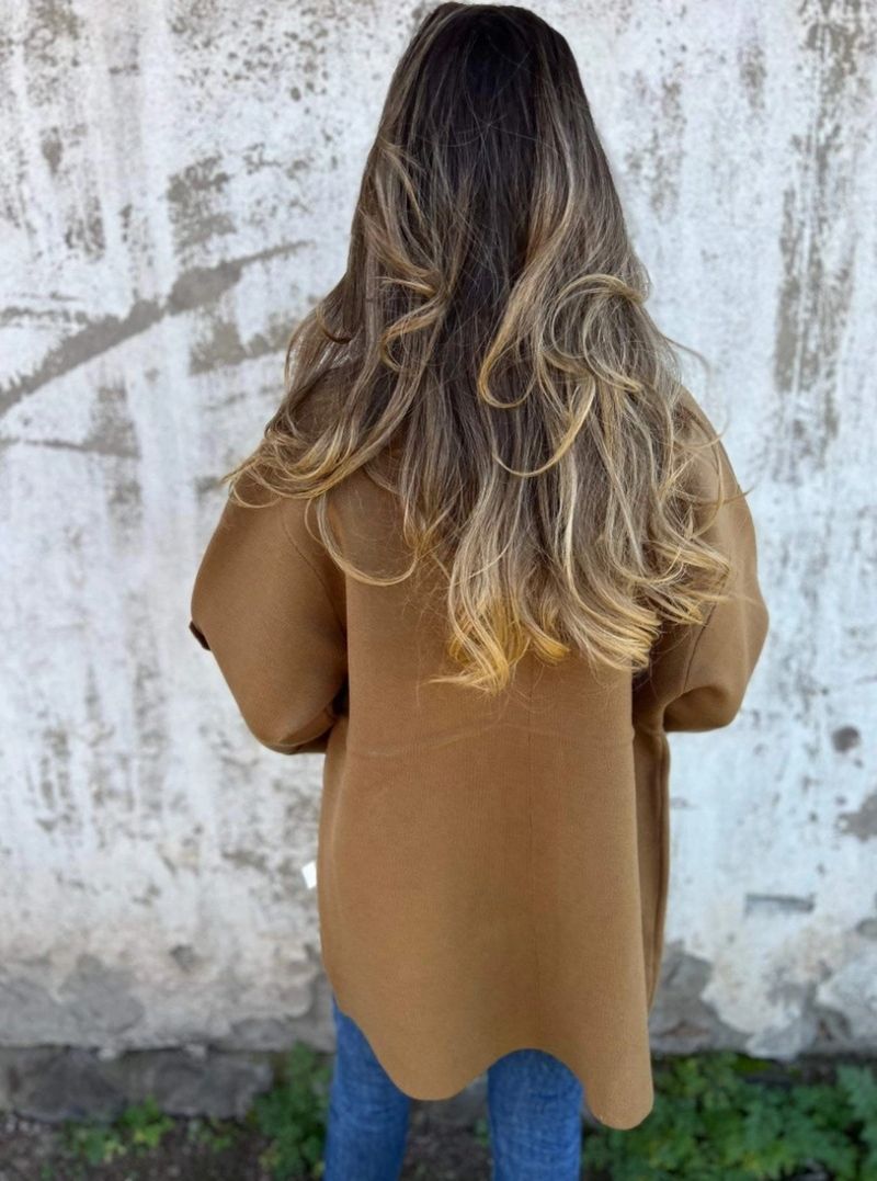 Damenbekleidung Damenmode Stehkragen Neun-Punkt-Ärmel Multi-Pocket-Doppelseitiger Wollmantel_voghion.com