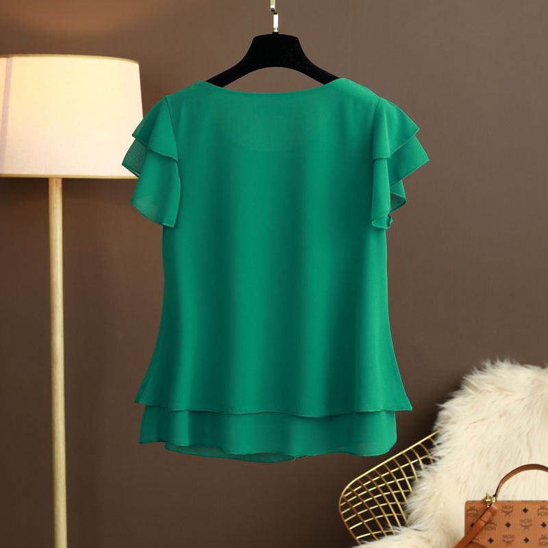 Camicetta in chiffon da donna estate 2025 nuova maglietta ampia che copre la pancia manica corta capospalla base camicia alla moda sinonimi abito_voghion.com