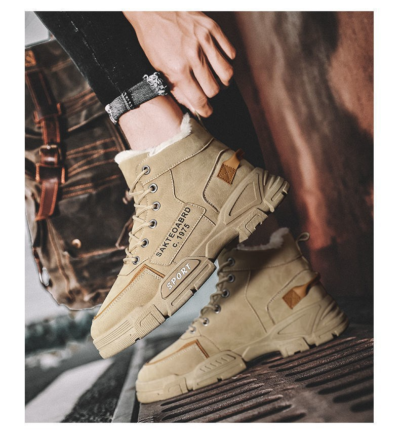 Neue Herrenschuhe für den Winter: Dickere, hohe Canvas-Arbeitsschuhe mit hohem Schaft, Winterschuhe mit Samtfutter aus Baumwolle, Martin-Stiefel für Herren._voghion.com