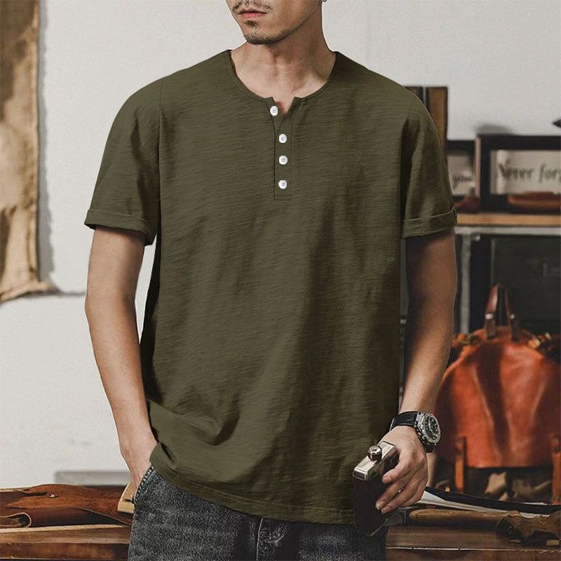 Maglietta a maniche corte in bambù per il commercio estero transfrontaliero, da uomo, estiva, casual, con colletto alla coreana, taglia grande, a maniche corte, da uomo, con bottoni_voghion.com