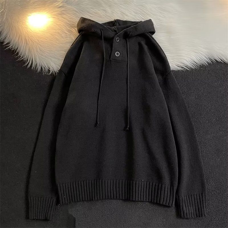 Kapuzenpullover Herren Halb offener Knopf Herbst Winter Warme Oberbekleidung Pullover College Style Trend_voghion.com