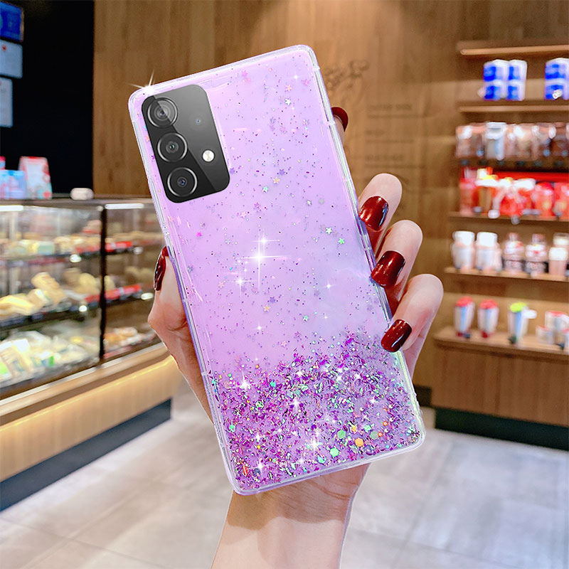 Silberfolie Glitzer Puder Klare Handyhülle für Samsung Galaxy S8 S9 S10 S20 S21 S22 S23 Plus S21FE Note8 Note9 Note10 Note20 Ultra Soft TPU Cover_voghion.com