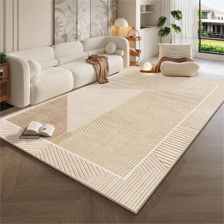 Tapis de salon de style crème léger et luxueux, tapis de sol antidérapant, imperméable et lavable, pour table basse, chambre à coucher, couverture de chevet_voghion.com
