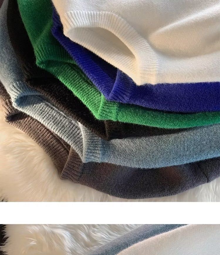 Sweater autumn and round neck thick knit men's trendy brand winter wool warm inner layer base sweater_voghion.com