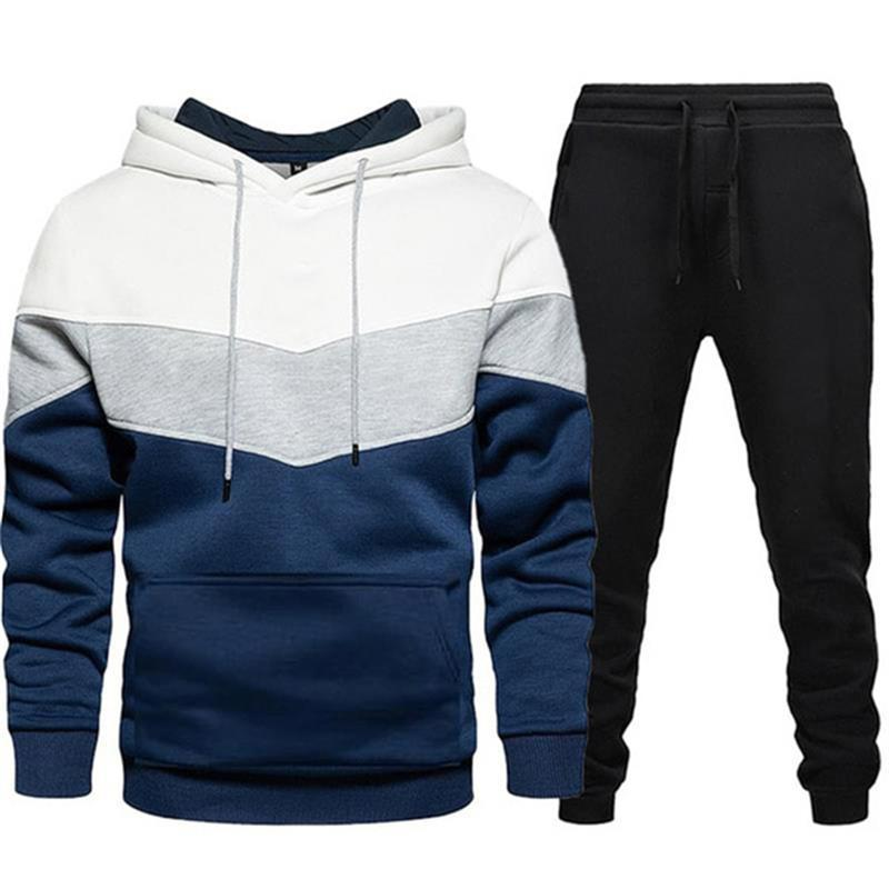 2025 Herren-Sportanzug, modisch, lässig, Frühling/Herbst, Patchwork-Kapuzenpullover und Jogginghose, zweiteilig_voghion.com