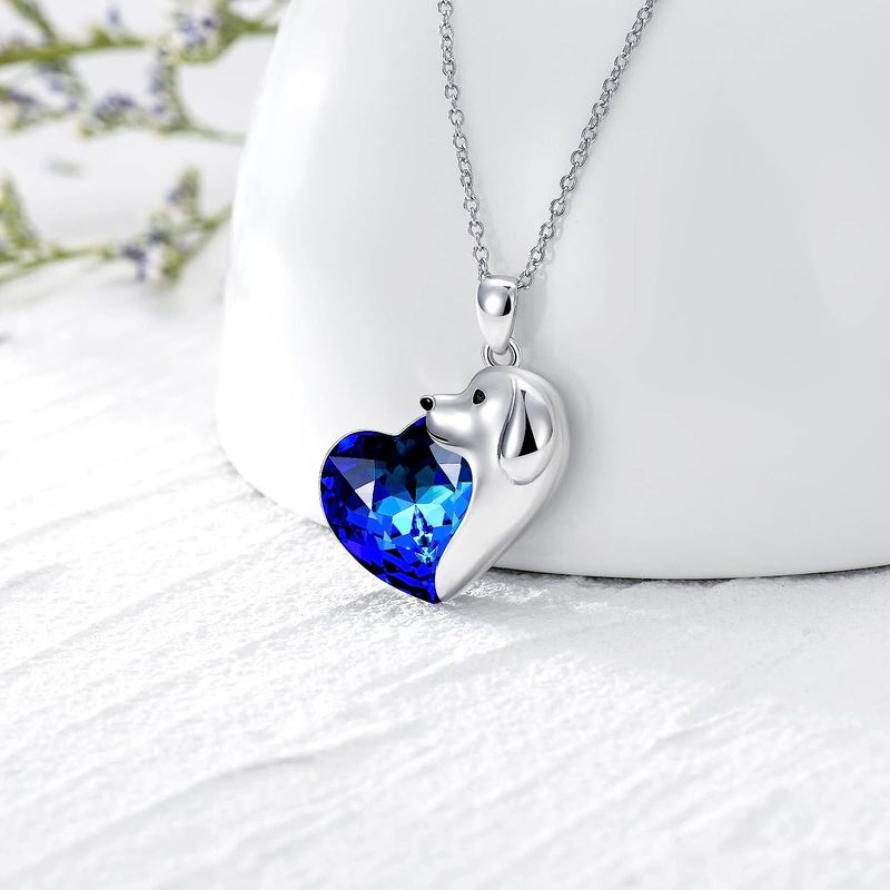 Collana con ciondolo a forma di cuore con zircone blu grande e venduto a caldo, accessori alla moda per gioielli per animali domestici_voghion.com