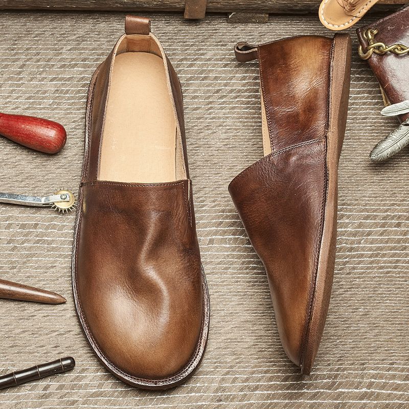 Sommer-Fischerschuhe, handgenähte Halbschuhe aus echtem Leder für Herren, chinesische Ein-Fuß-Lazy-Schuhe mit weicher Sohle E25_voghion.com