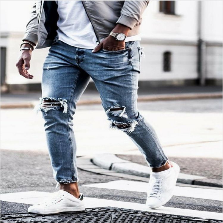 Suitable For All Seasons Ripped Jeans Autumn Slim Fit Slimming New Elastic Long Men's Skinny Pants_voghion.com