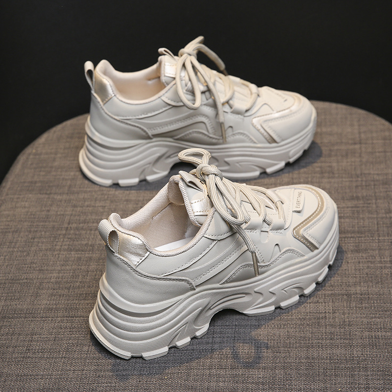 Tomaia sportiva da donna primaverile in pelle per il tempo libero, suola spessa con altezza rialzata, versatile versatile, popolare sul_voghion.com