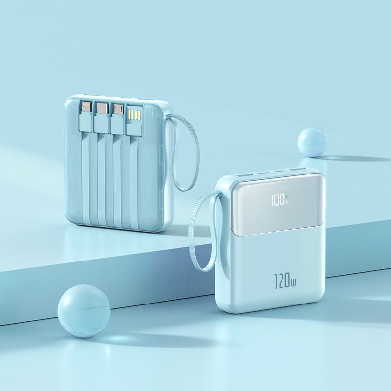 Tragbares Ladegerät mit 20.000 mAh und integrierten Kabeln, ultrakompakte und schnell aufladbare Powerbank für iPhone, Android und mehr_voghion.com