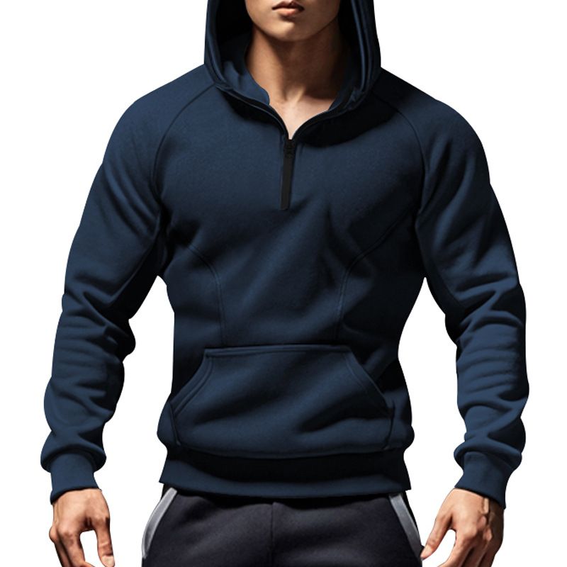 Autumn And Winter New Long Sleeve Men's Casual Pullover Hooded Half Zipper Color Matching Fleece Sweatshirt For Men_voghion.com