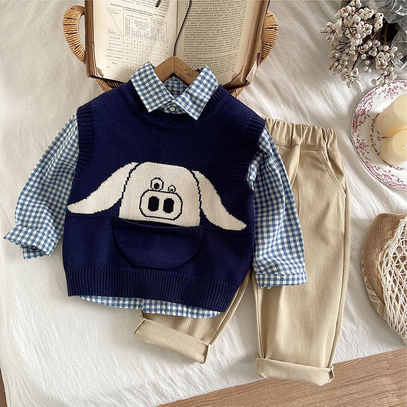 Collezione primavera 2025, versione coreana, gilet a forma di maialino, maglia esterna sottile lavorata a maglia, maglione per bambini con cartoni animati_voghion.com