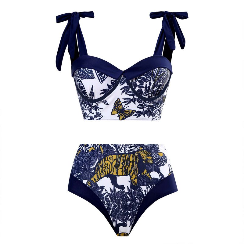 Maillot de bain de vacances pour femme, ensemble trois pièces pour femme, imprimé numérique rétro, jupe fendue noble, maillot de bain_voghion.com