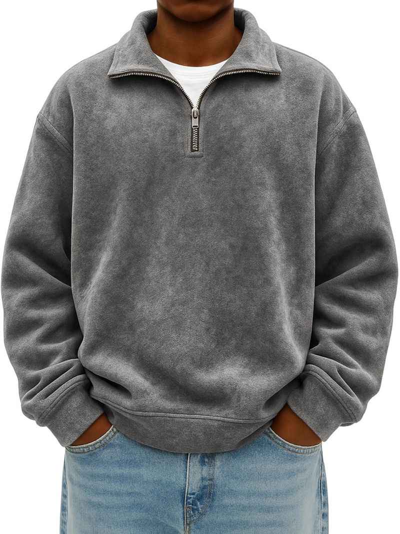 Herren-Sweatshirt mit halbem Reißverschluss – Winter-Langarmpullover aus Baumwolle mit Stehkragen (S-5XL, 400 g/m², 12 Farben)_voghion.com
