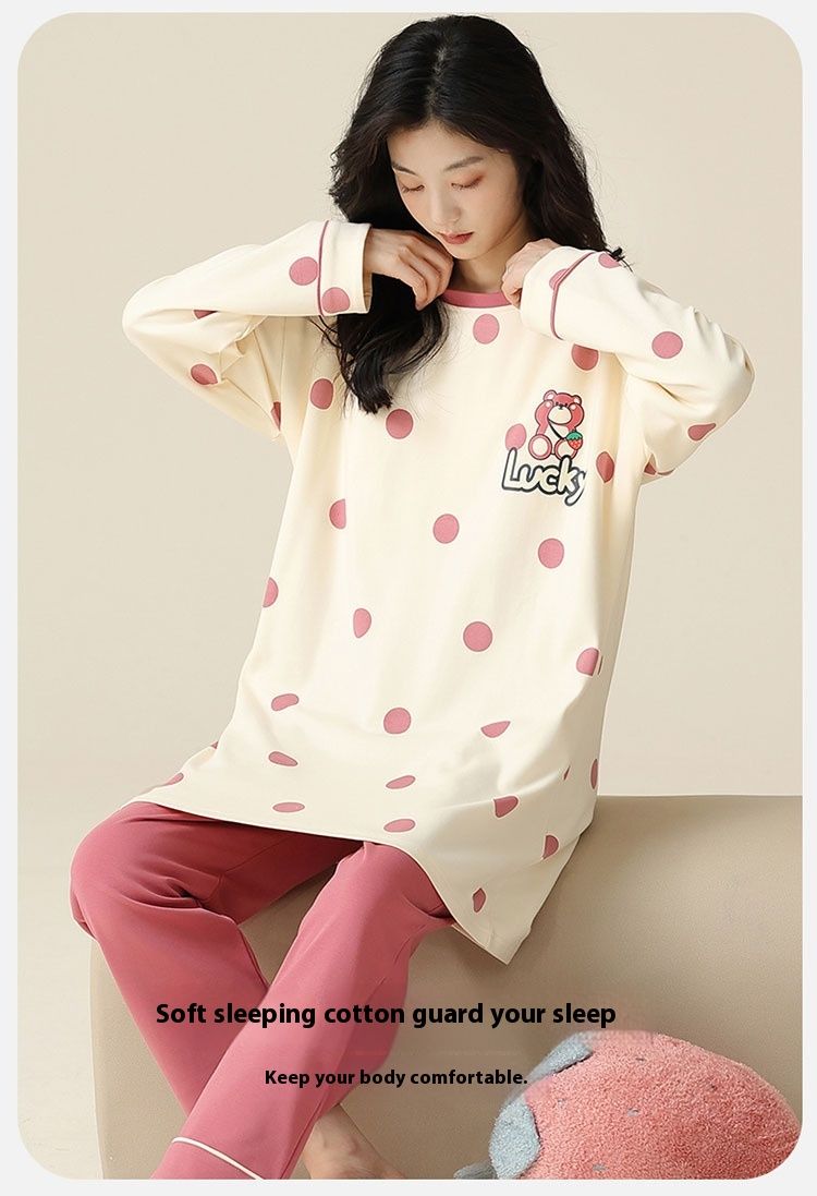 Pajamas for women in spring and autumn, winter pure cotton sleeved cute home clothes, 2023 new set, medium to long_voghion.com